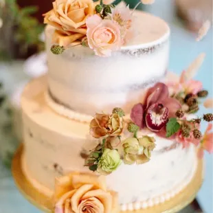 Our wedding cake!   Top tier: carrot cake  Bottom tier: vanilla salted caramel