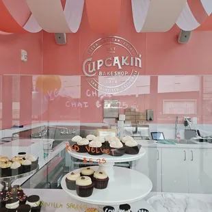 a display of cupcakes