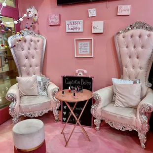 two chairs and a coffee table