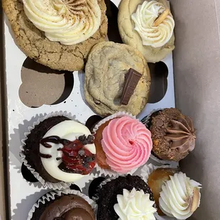 Cupcakes and cookies! Cookies are oatmeal cream pie, banana pudding and s&apos;mores!