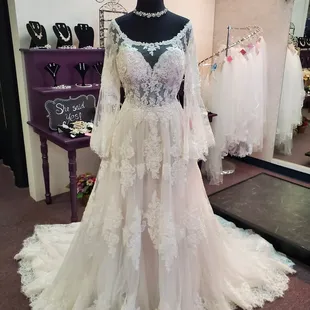 This long sleeve A line has the perfect mix of traditional and modern and it is so so romantic........