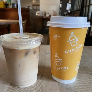 Iced vanilla coffee with oat milk and house coffee