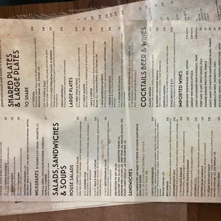 a menu for a restaurant