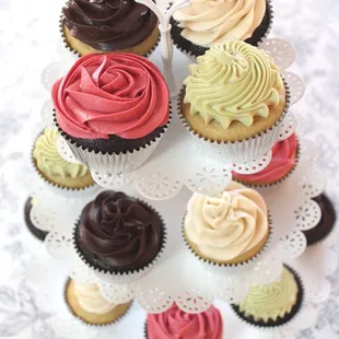 Assortment of my classic flavors: chocolate and vanilla cupcakes with chocolate, vanilla, raspberry and mint buttercream