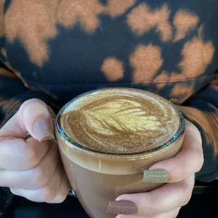 The S'mores latte! House made mocha and marshmallow syrup, espresso, steamed milk, topped with graham cracker crumbs.