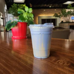 Latte with ube cream topping