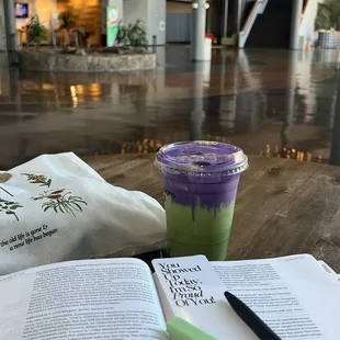 "Love potion" matcha  (iced matcha latte with ube cold foam)