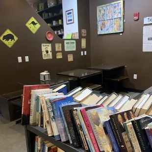 a bookshelf full of books