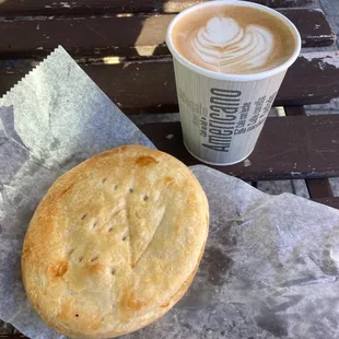 Ned Kelly Pie and latte