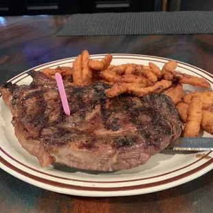 HUGE steak! and onion blossoms