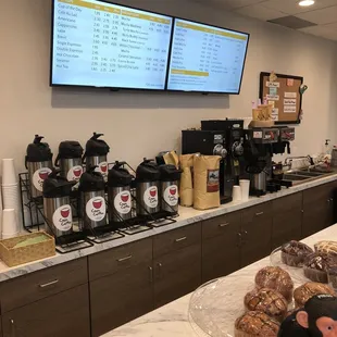 a variety of coffees and pastries