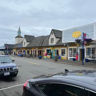 a view of a street in a small town