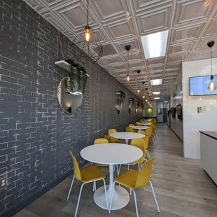 tables and chairs in a restaurant