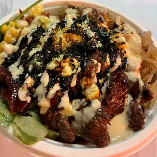 Beef galbi bowl with all the free add ons