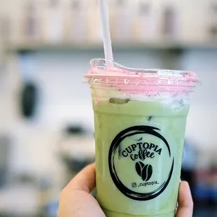 Matcha with our pink foam