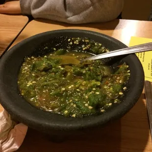 Fresh made salsa. Was not at hot as I was hoping . But STI very flavorful.