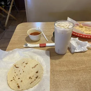 Tortilla and agua de horchata