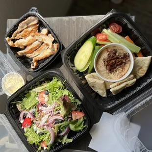 Berry Salad, chicken and hummus platter.