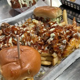 Swine slider with swine fries
