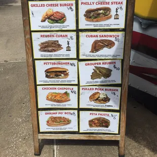 a menu for sandwiches