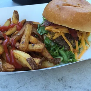 a burger and fries