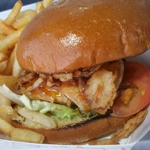 Hawaiian burger with chicken. So good.