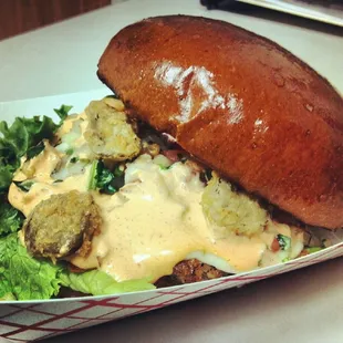 Baja chicken sandwich with fried jalapenos.