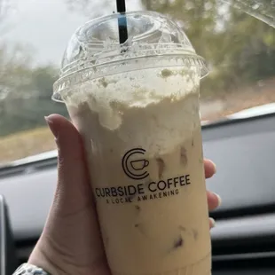 Large iced coffee with sugar free white chocolate and sugar free whip