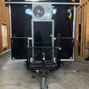 a trailer in a garage