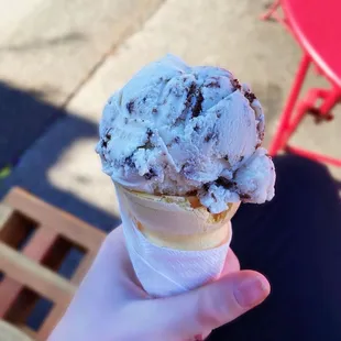 Vegan Cookies &amp; Cream Ice Cream on a Sugar Cone