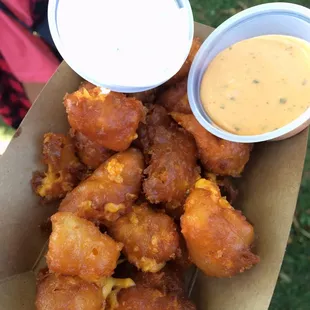 Fried nuggets o' love and creamy sauces