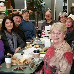 The Saturday morning gang enjoying goodies from up and down Main Street Saxonburg