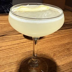French 75 Monkey 47 Gin (I substituted with Rum) Lemon, Blanc de Blanc, Lemon Juice, Simple Syrup