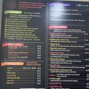 the menu and prices