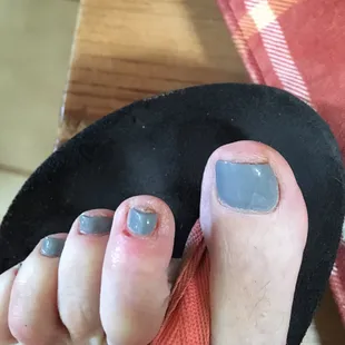 Snipped cuticle/ pretty red today/ pedicure was yesterday at 6:00 pm.