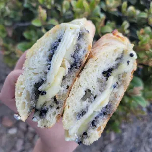 a person holding a half eaten sandwich