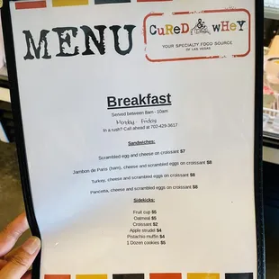 Breakfast menu