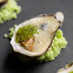 Oysters, pistachio, tonic vinaigrette &amp; wasabi Tobiko.