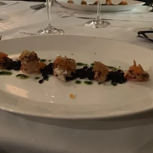 Lobster bites with trout roe, forbidden rice, garlic and cilantro