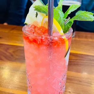 a glass of watermelon and mint