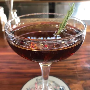 Rye cocktail called Trial &amp; Error. Beautiful flavor, similar to a Black Manhattan.