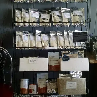 One shelf stuffed to the gills with delicious tea. There were many more outside of the camera's view.