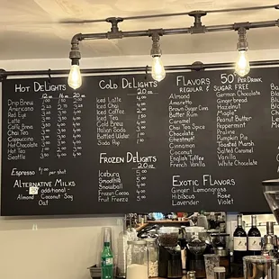 a menu on a blackboard