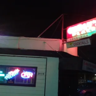 Outside at night.