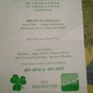 Front of menu