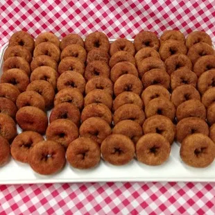 Fresh apple donuts made all day long. Great with fresh apple cider.