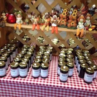 jars of jam on a table
