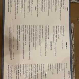 a menu on a table