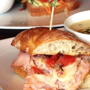 a sandwich and soup on a plate