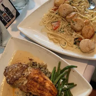 Blackened redfish and sea scallop ala Napoli